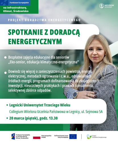 Plakat informujący o wykladzie. Na plakacie blondynka w średnim wieku z założonymi rękami.